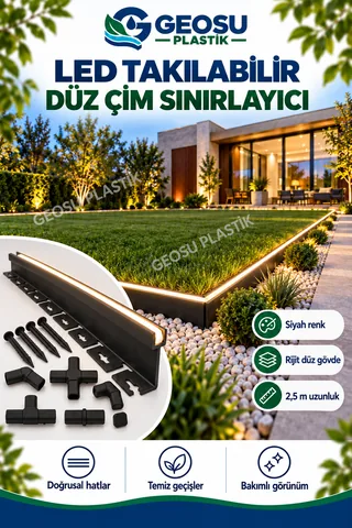 Siyah LED'li çim sınırlayıcının düz bahçe hattındaki uygulaması